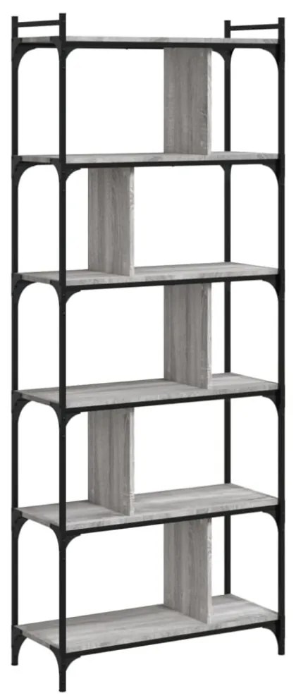 6 szintes szürke sonoma színű fa könyvespolc 76 x 32 x 192 cm