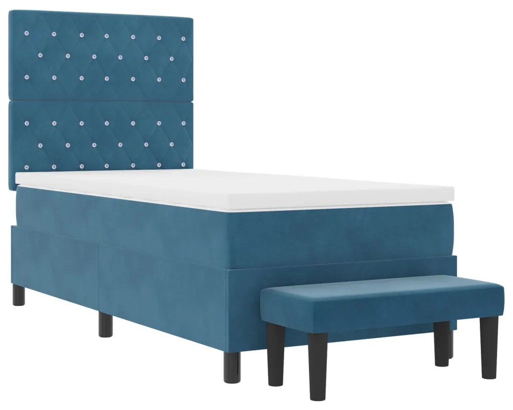 Box Spring Ágy Matraccal és Pad Sötétkék 90x190 cm Bársony