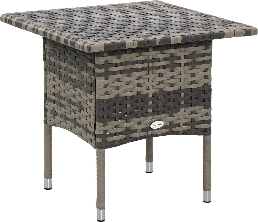 Outsunny Elegáns Cozy Chic Stílusú Négyzet Alakú Kerti Oldal Asztal Woven Resin Anyagból - 50 x 50 x 47 cm Fekete | Aosom