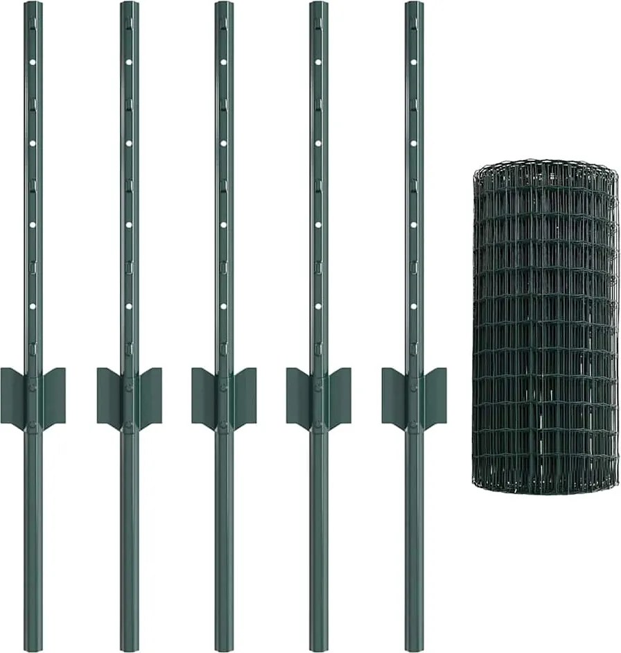 vidaXL Kerítés oszlopokkal Zöld 0,4 x 10 m Acél és PVC