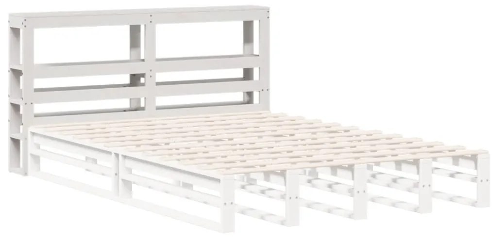 fehér tömör fenyőfa fejtámla polcokkal 160 cm