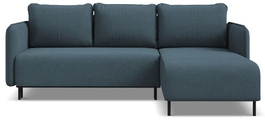 Kék kinyitható-tárolóhelyes sarokkanapé (jobb oldali) Luana – Makamii