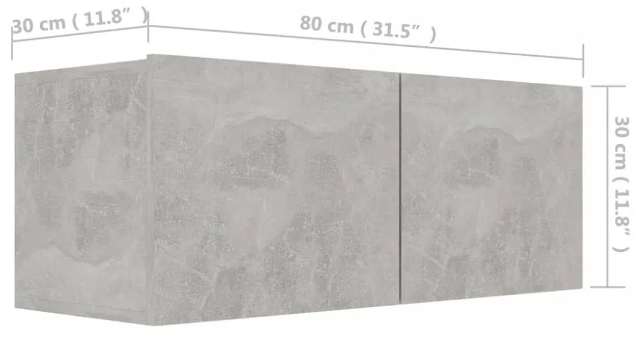 betonszürke szerelt fa TV-szekrény 80 x 30 x 30 cm