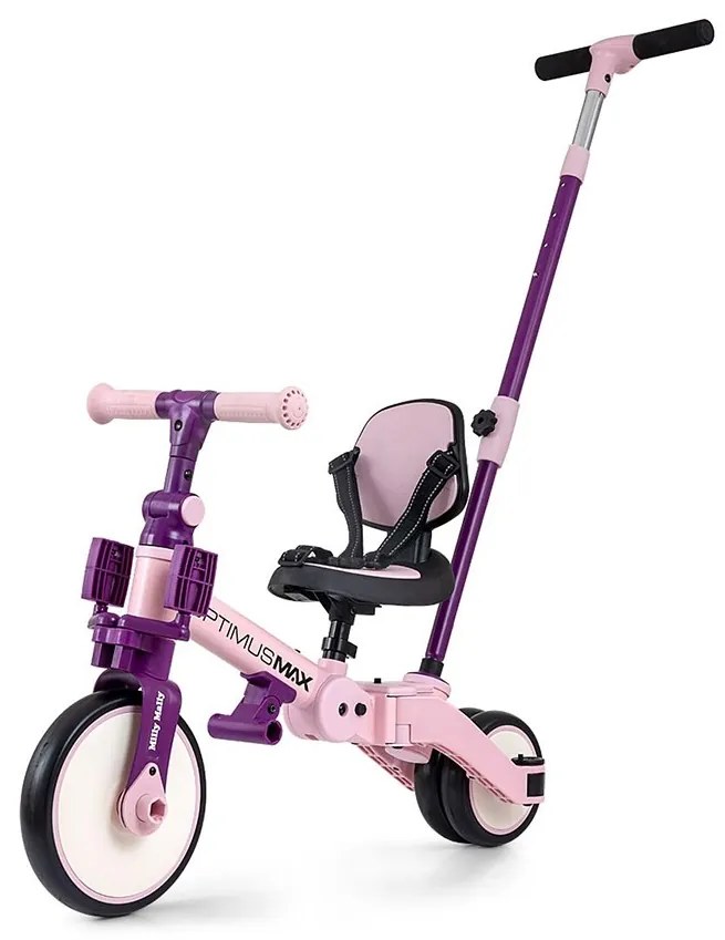 Gyerek háromkerekű bicikli 5az1-ben Milly Mally Optimus Max tolókarral pink