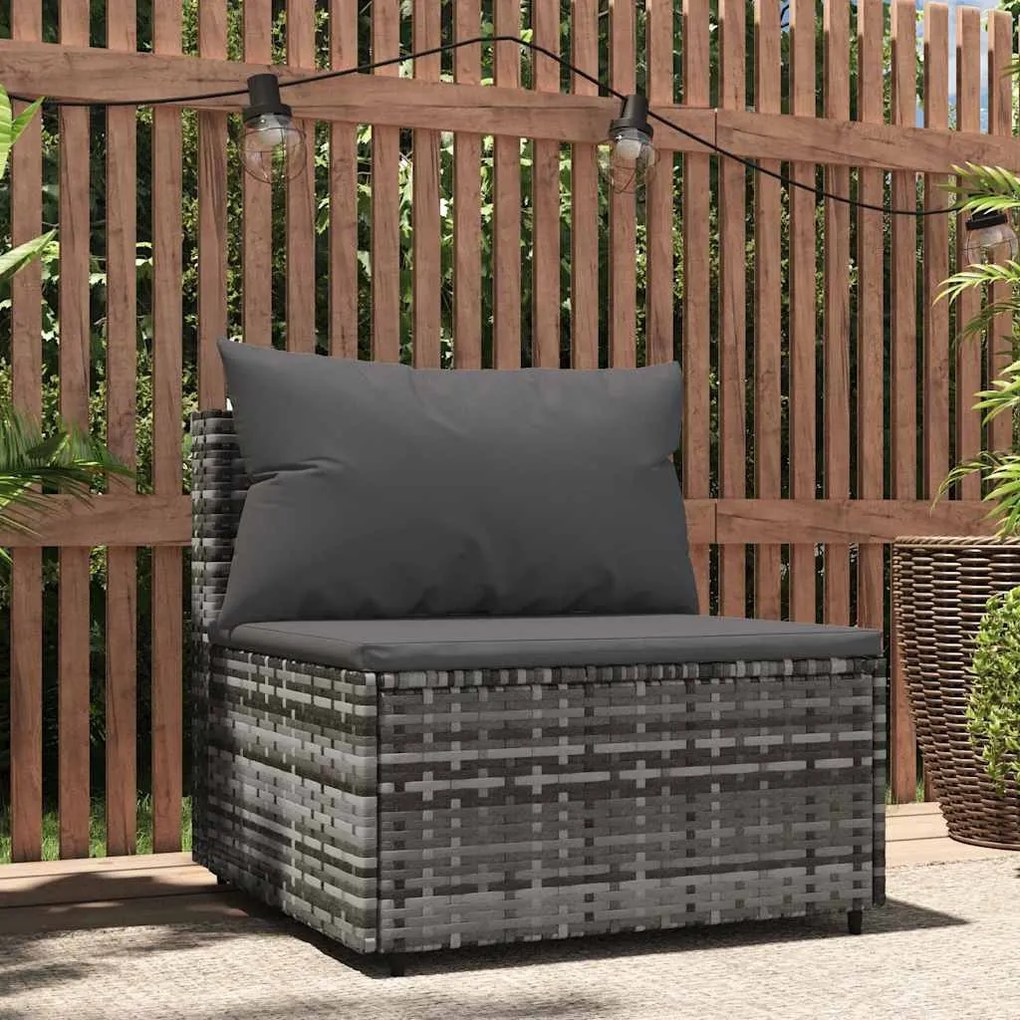 Szürke polyrattan kerti középső kanapé párnával