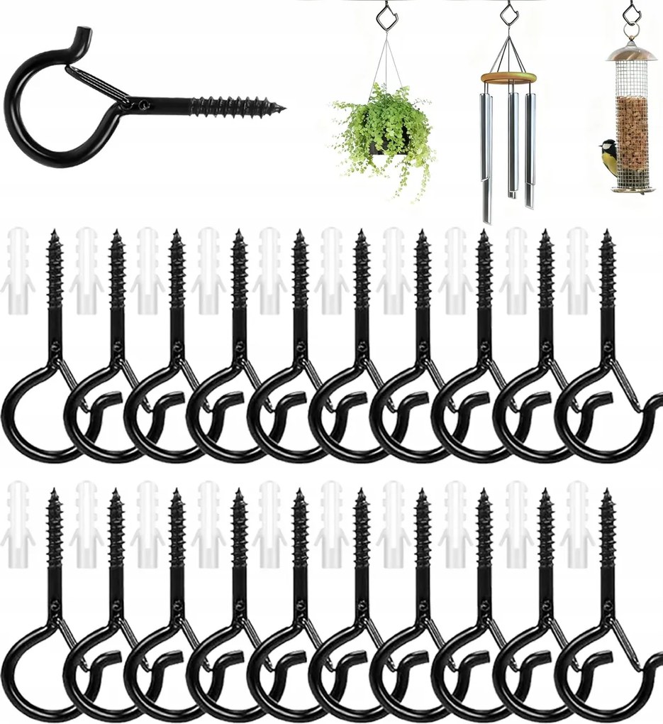 Csavaros szemes akasztó önmetsző 5.5cm Fekete 50db Mennyezeti akasztó