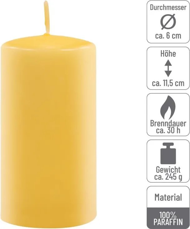 Gyertya készlet 11,5 cm Ø 6 cm 12 db sárga