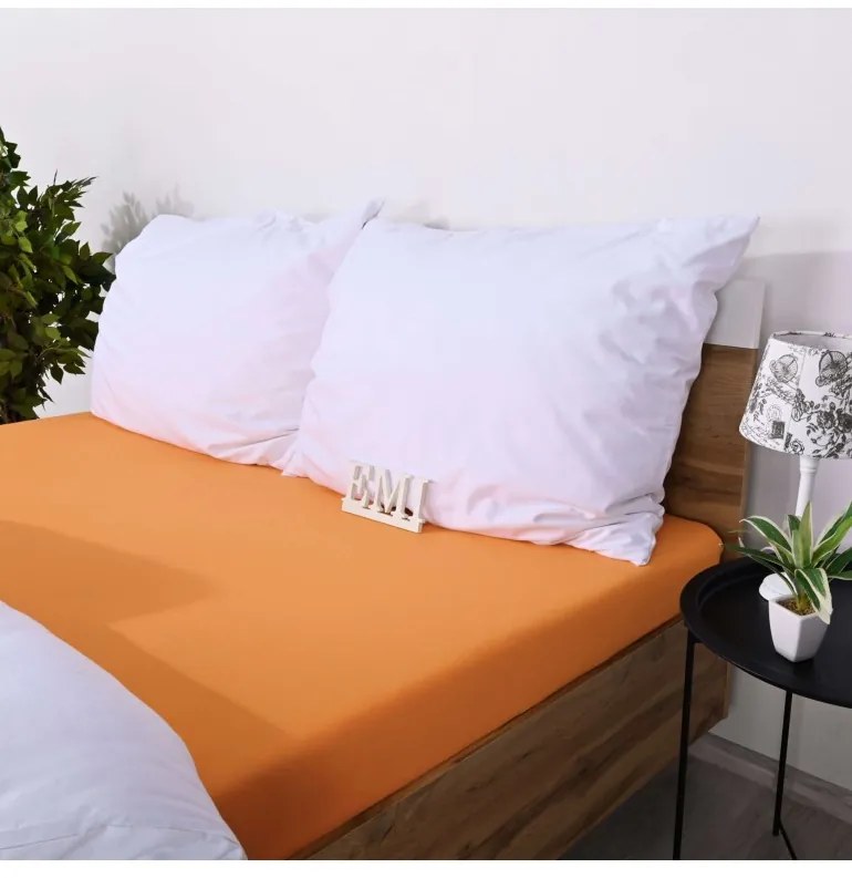 EMI barackszínű 100% pamutjersey gumis lepedő, 200x220-as lap