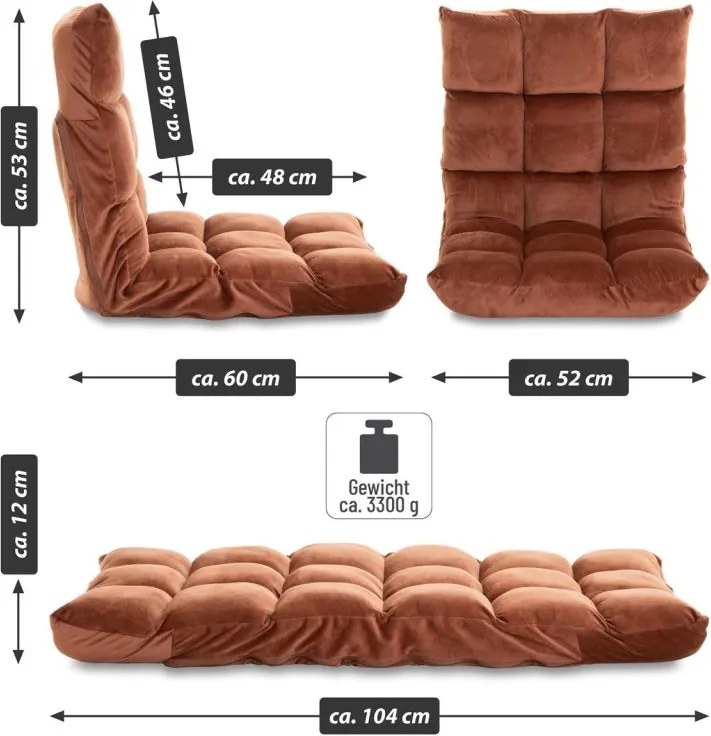 Összecsukható padlószék 60 x 52 x 53 cm barna