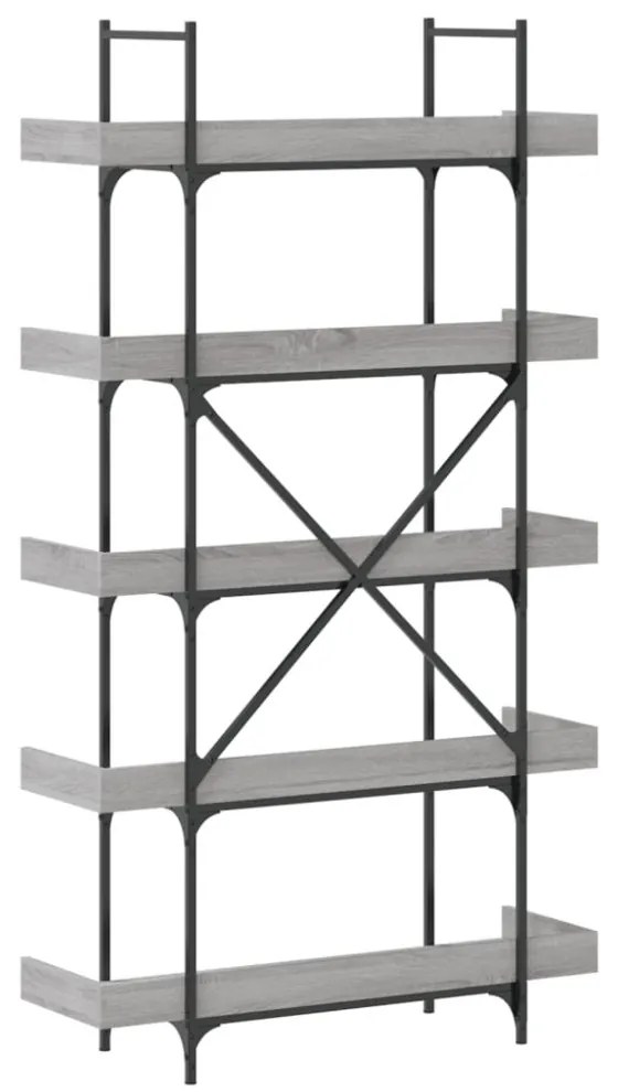 5-szintes szürke sonoma szerelt fa könyvespolc 100x33x180,5 cm