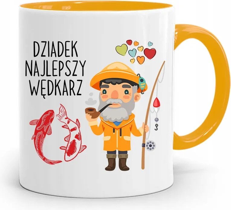 Sárga Horgász Bögre Nagypapa Legjobb Horgász nyomtatott fényképpel