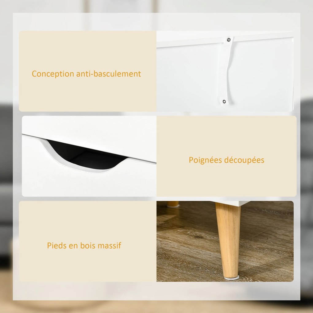 HOMCOM Éjszakai Asztal 3 Fiókkal, Skandináv Stílusban, Hálószobába, Nappaliba, 40 x 35 x 68.5 cm, Fehér | Aosom