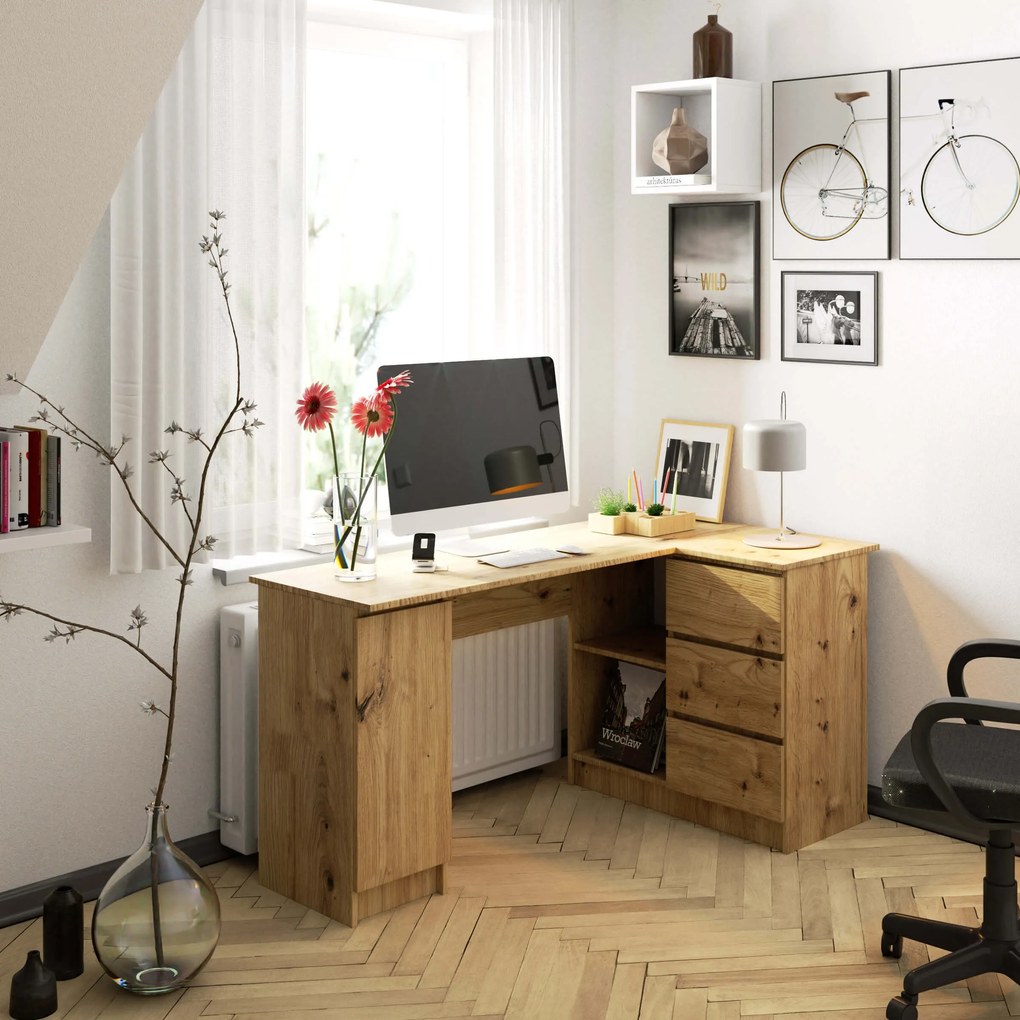 Sarok PC asztal Bevin (artisan tölgy) (J). Akció -16%. 1070970