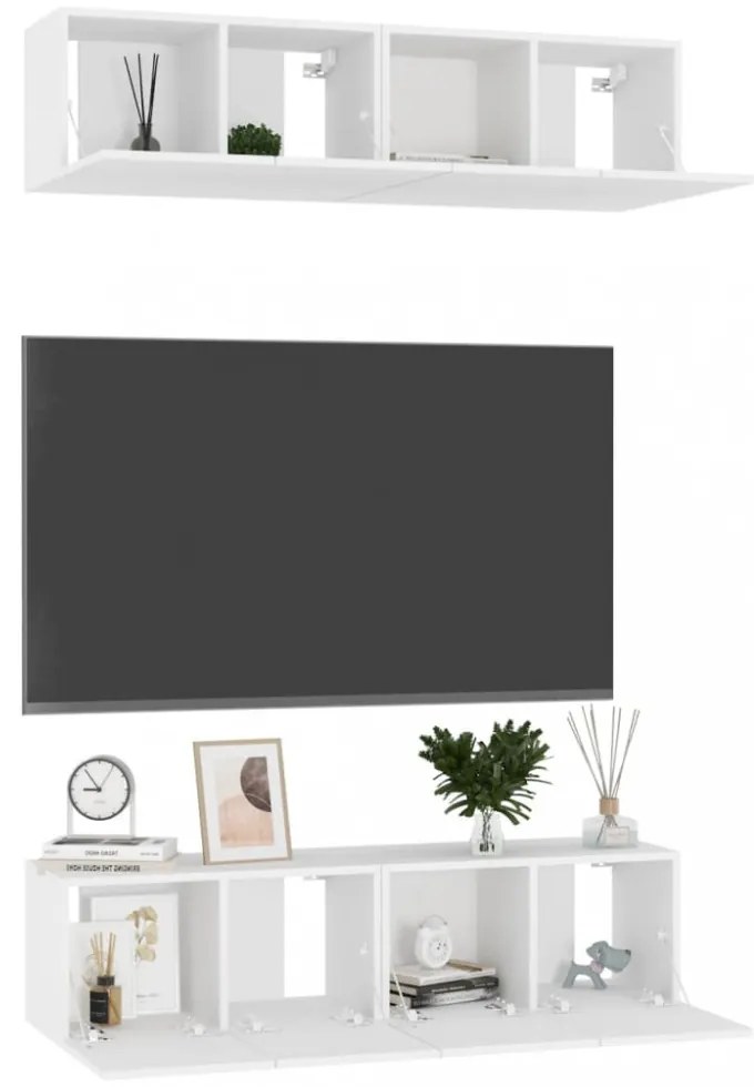 4 db fehér szerelt fa TV-szekrény 60 x 30 x 30 cm