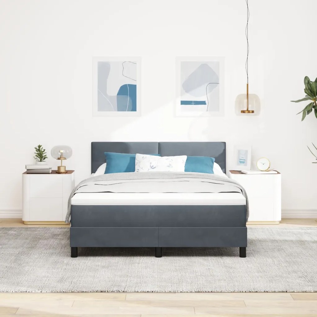 Boxspring Ágy Mattal Sötétszürke 140x200 cm Bársony