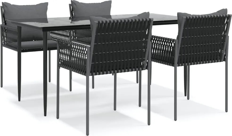 vidaXL 5 részes polyrattan és acél kerti étkezőgarnitúra párnával