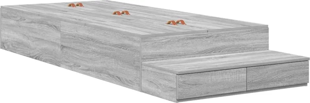 vidaXL Ágykeret tárolóval fiókkal Szürke Sonoma 80 cm Faanyag