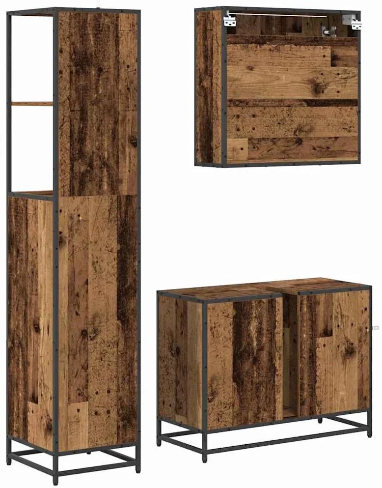 Fürdőszoba bútor szett fiókkal 3 pcs Régi fa 35 x 37.5 x 166 cm