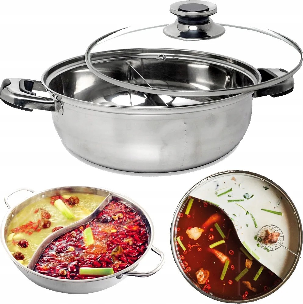 Kínai Fondue osztott Hot Pot fazék Átmérő 26cm Rozsdamentes acél Remo