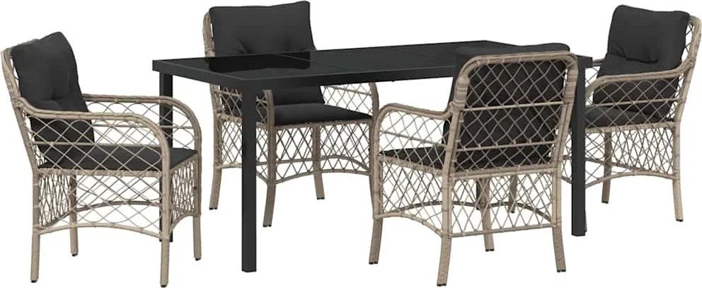 vidaXL Kert étkező szett párnával 5 pcs Világosszürke polirattan