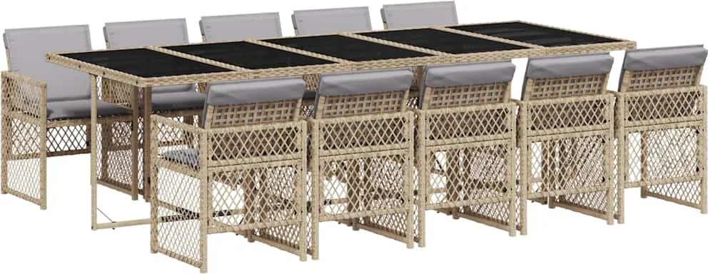 vidaXL 11 részes bézs polyrattan kerti étkezőgarnitúra párnákkal