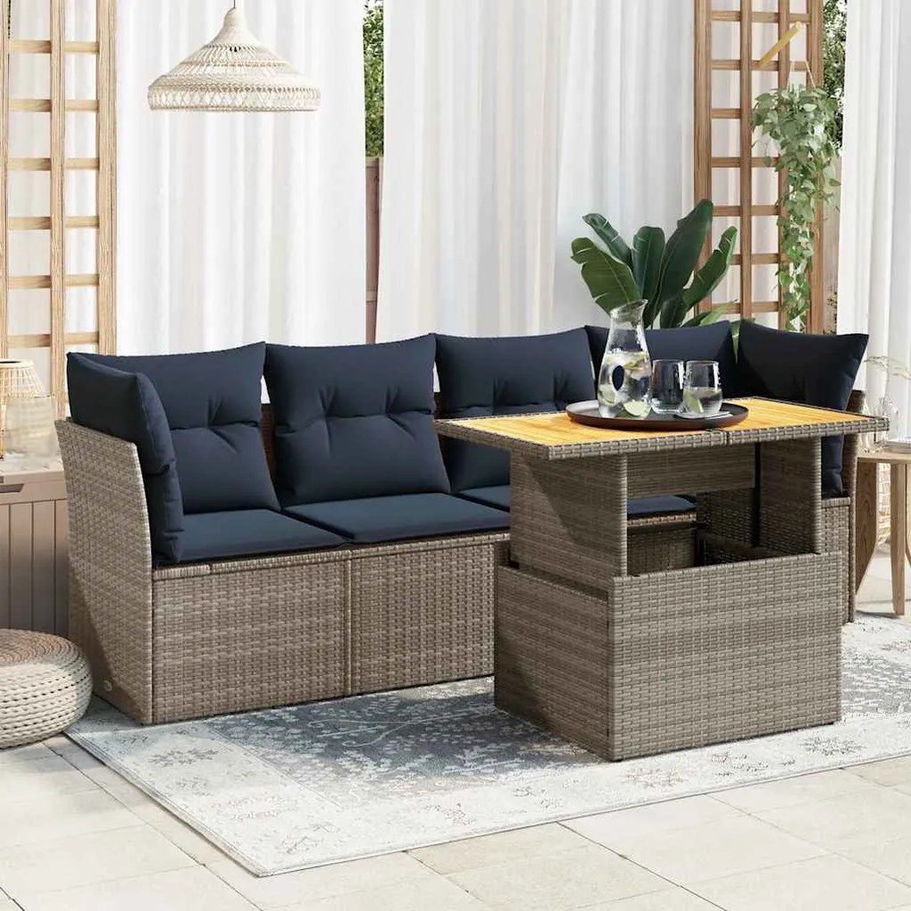 5 részes szürke polyrattan kerti ülőgarnitúra párnákkal