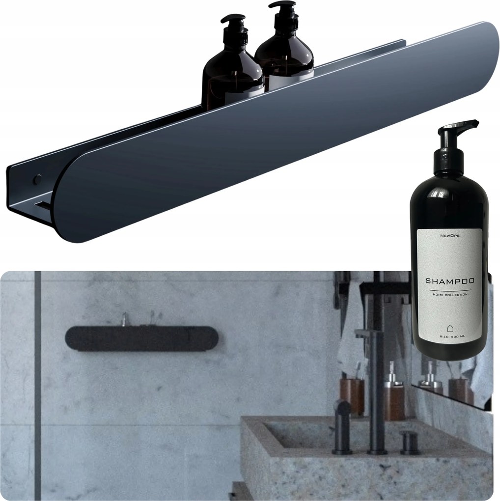 Fém Zuhanypolc Fürdőszoba Fekete 88 cm Ajándék