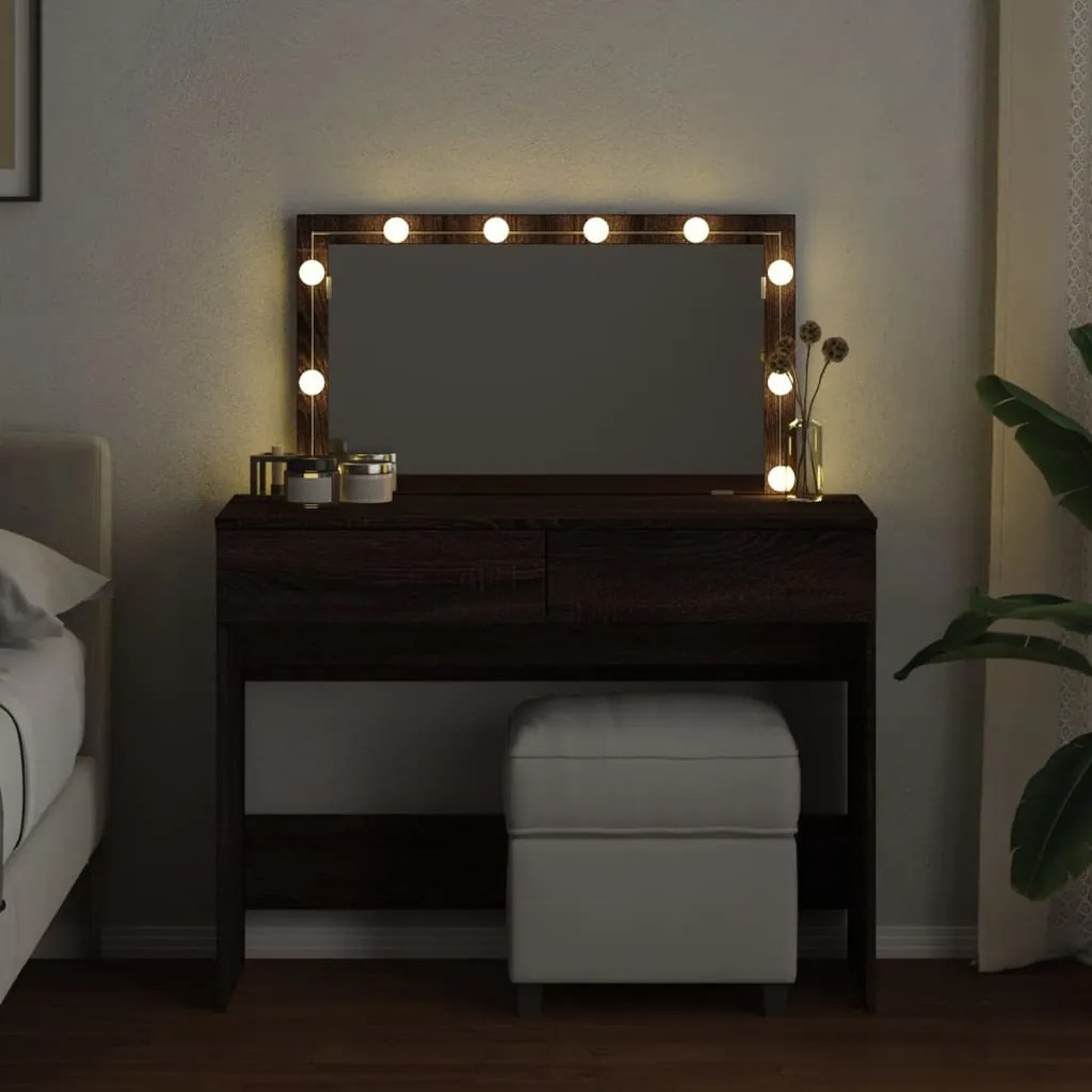 barna tölgy színű fésülködőasztal LED-del 100 x 40 x 120 cm