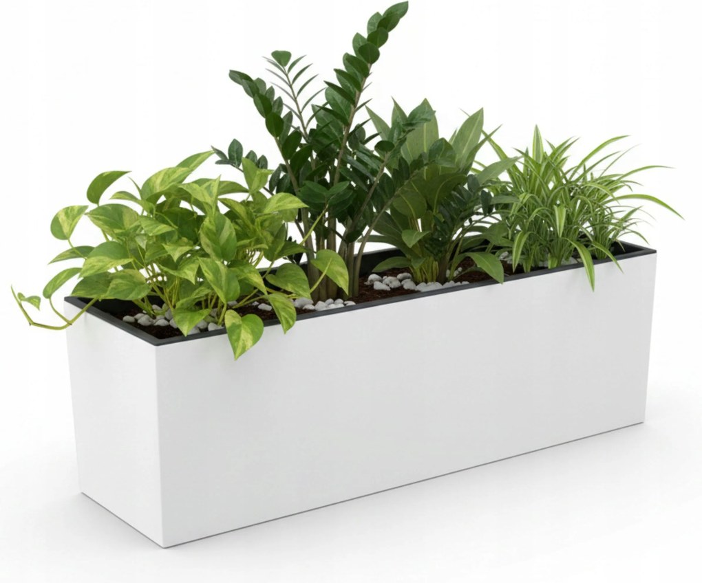 Hosszúkás virágtartó téglalap alakú 77cm Teraszláda betéttel Fehér