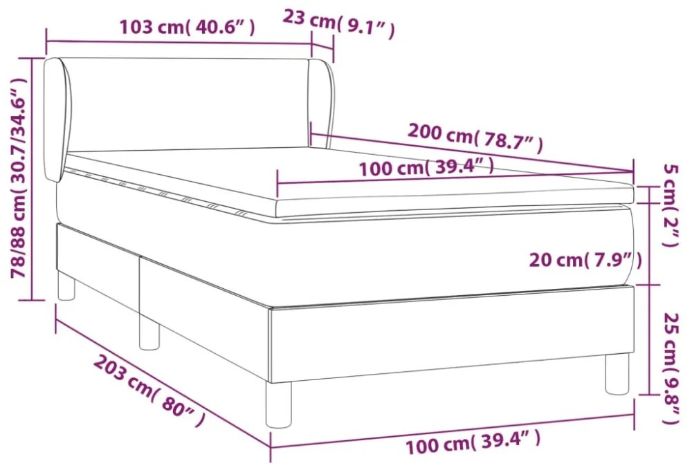 tópszínű szövet rugós ágy matraccal 100 x 200 cm