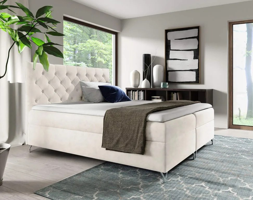 Boxspring ágy, 140x200, fehér Velvet szövet, GULIETTE + ajándék