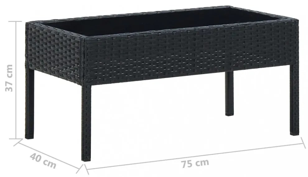 fekete polyrattan kerti asztal 75 x 40 x 37 cm