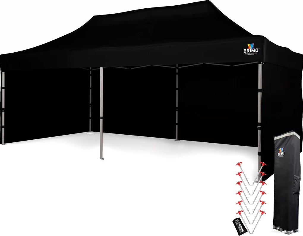 Alumínium esküvői sátor 3x6 m – elegáns és gyorsan felállítható - plusz 3 oldalfal - Fekete