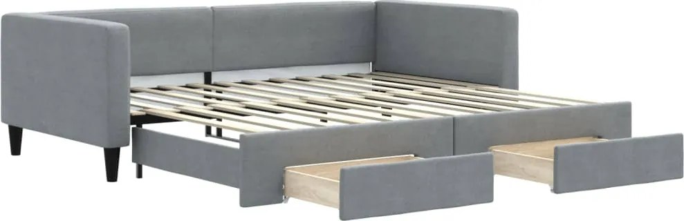 vidaXL világosszürke kihúzható szövet heverő fiókokkal 100 x 200 cm