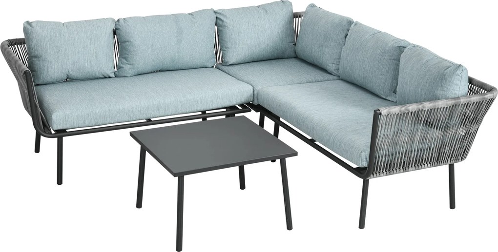 Outsunny 4 részes Rattan Kerti Bútor Szett, Ülőgarnitúra Párnákkal, 2 Dupla Kanapé, 1 Sarokkanapé, 1 Kávézóasztal, Kerti Szett Erkélyre, Teraszra, Alu
