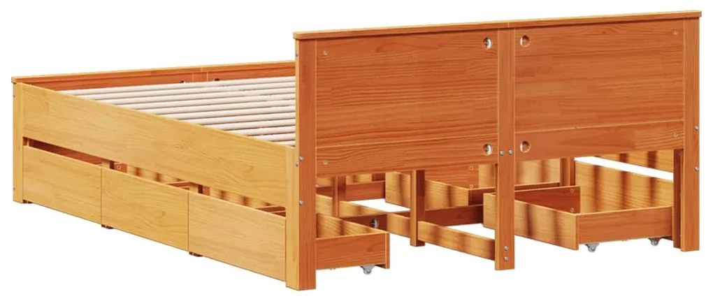 barna tömör fenyőfa fejtámlás ágykeret matrac nélkül 140x190 cm