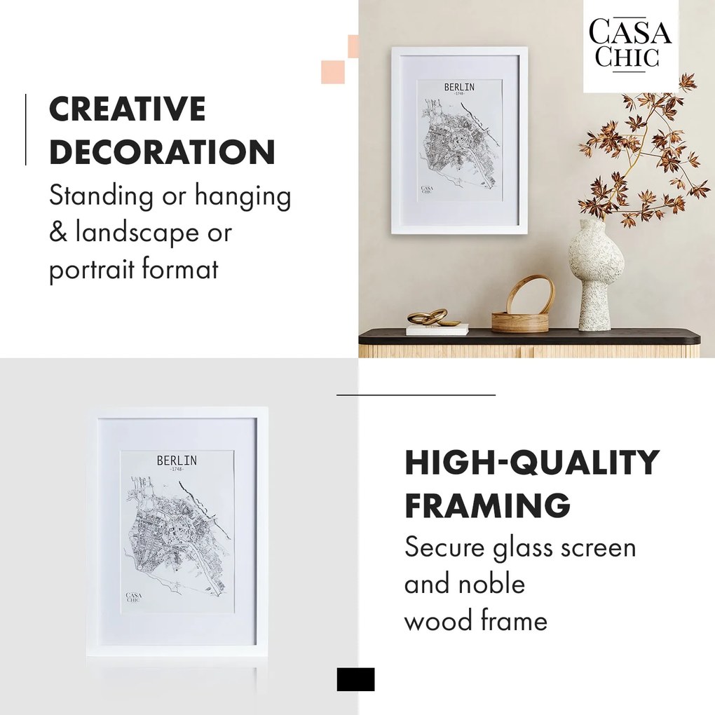 Casa Chic Everton, képkeret, téglalap alakú, DIN A3-es fényképek 41 x 28,7 cm, paszpartu, valódi fa