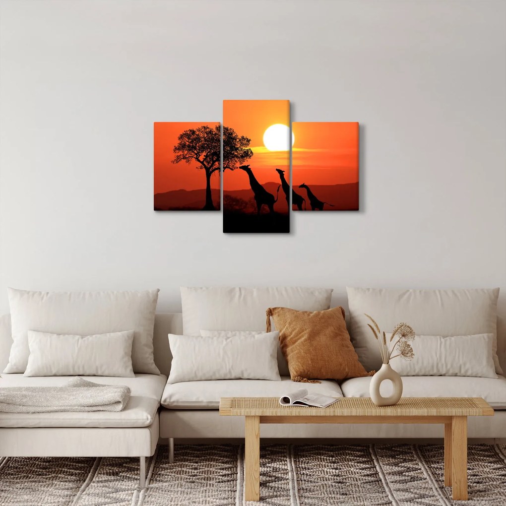 Zsiráfok képe naplementekor (90x60 cm)