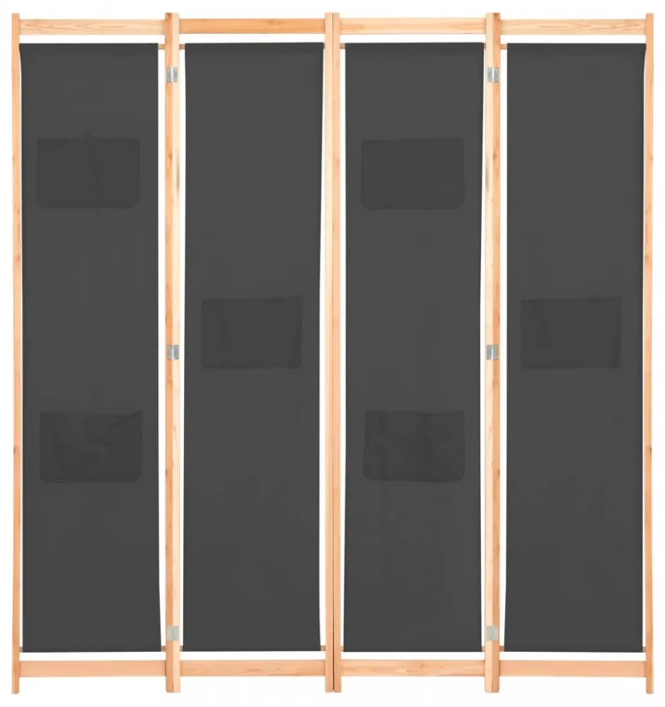 szürke 4-paneles szövetparaván 160 x 170 x 4 cm