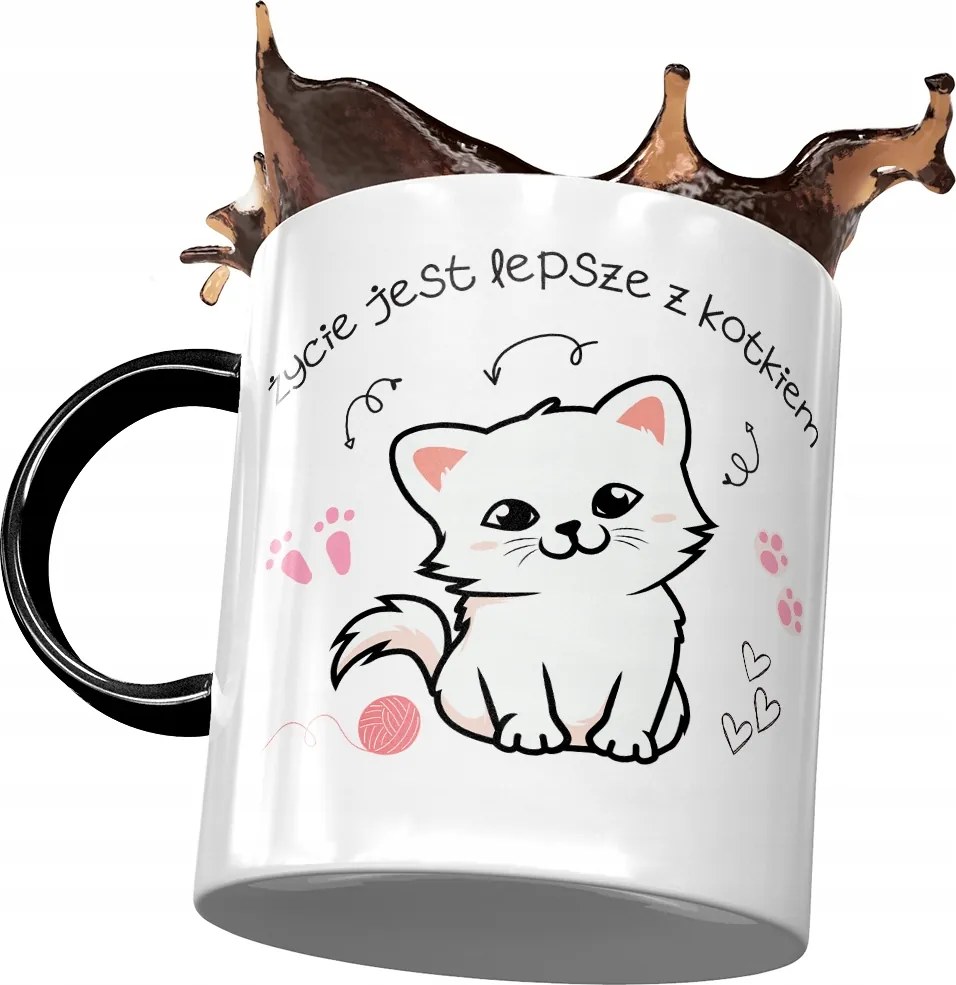 Fekete Bögre Cicával Cuki Ajándék Nyomtatott Fotóval