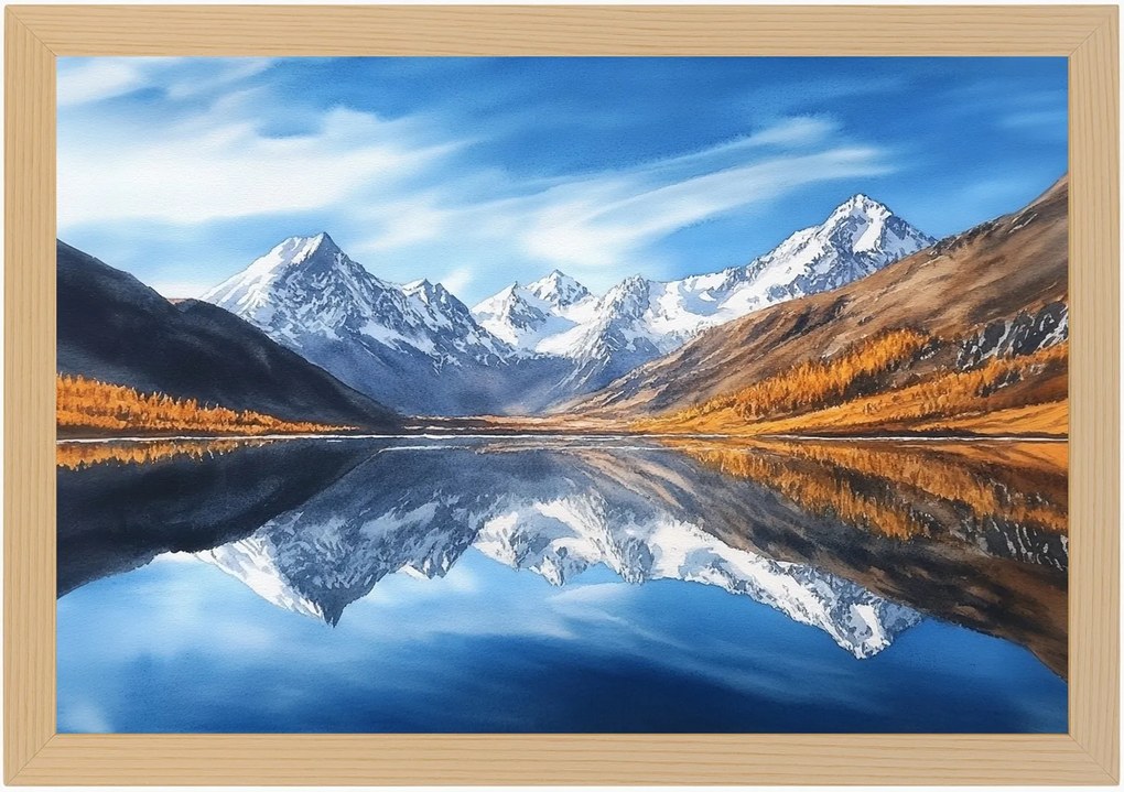 Poszter Keret Fa Tájkép Kilátás Hegyek Csúcsok Alpok Tó 60x40