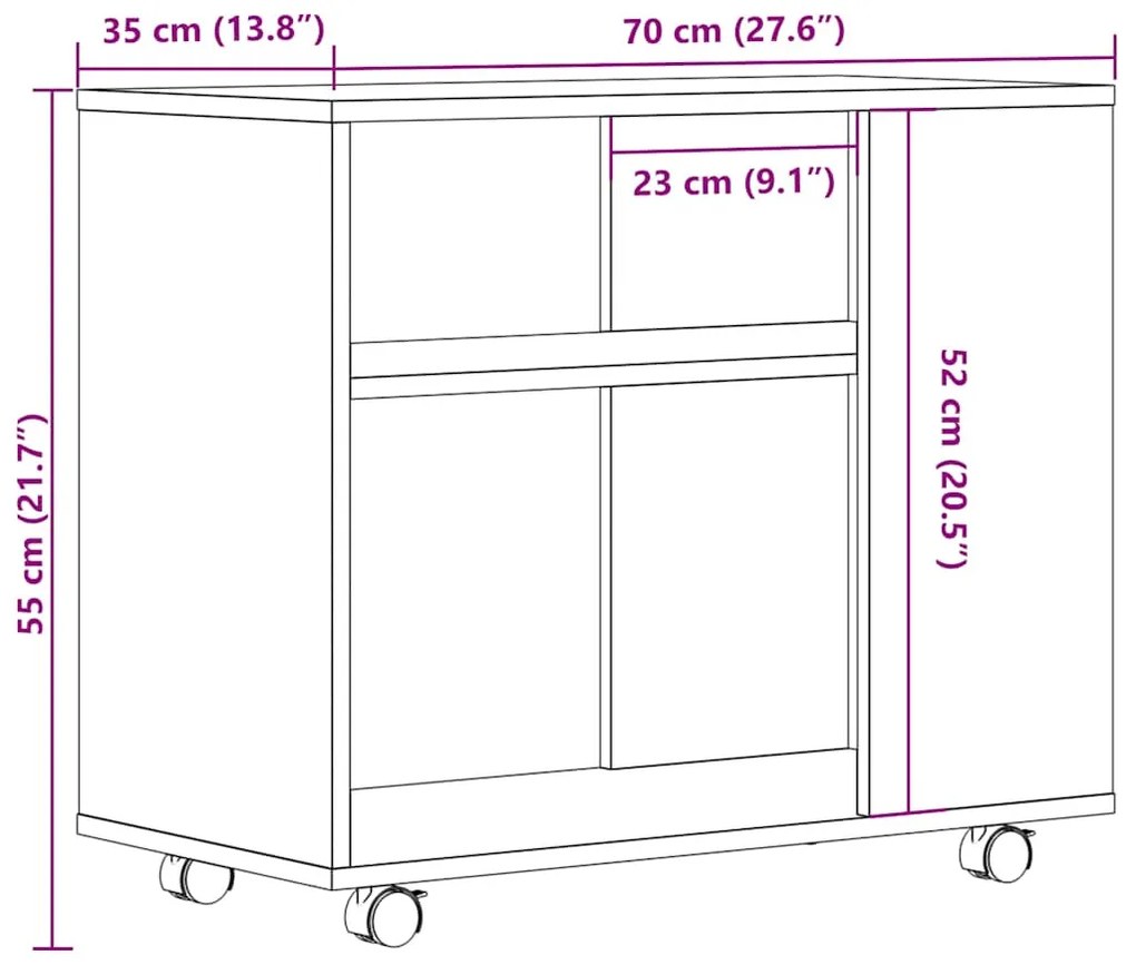 oldalasztal kézműves tölgy 70x35x55 cm műszaki fa