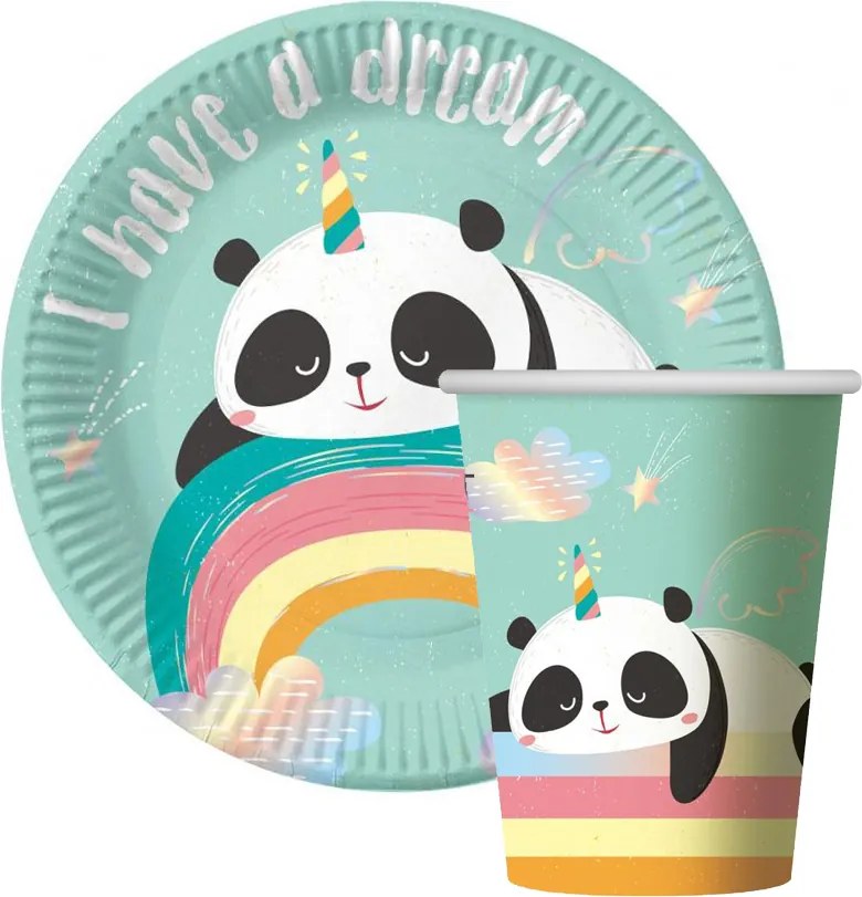 Bögre Készlet Panda papírtányér születésnapi dekoráció 6kpl G