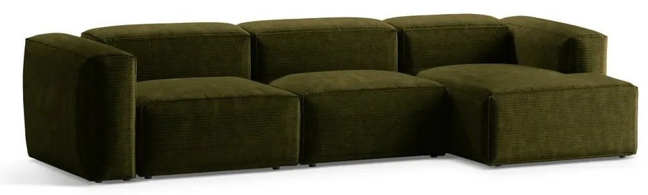 Zöld kordbársony sarokkanapé (jobb oldali-heverő résszel) Bergano – Cosmopolitan Design