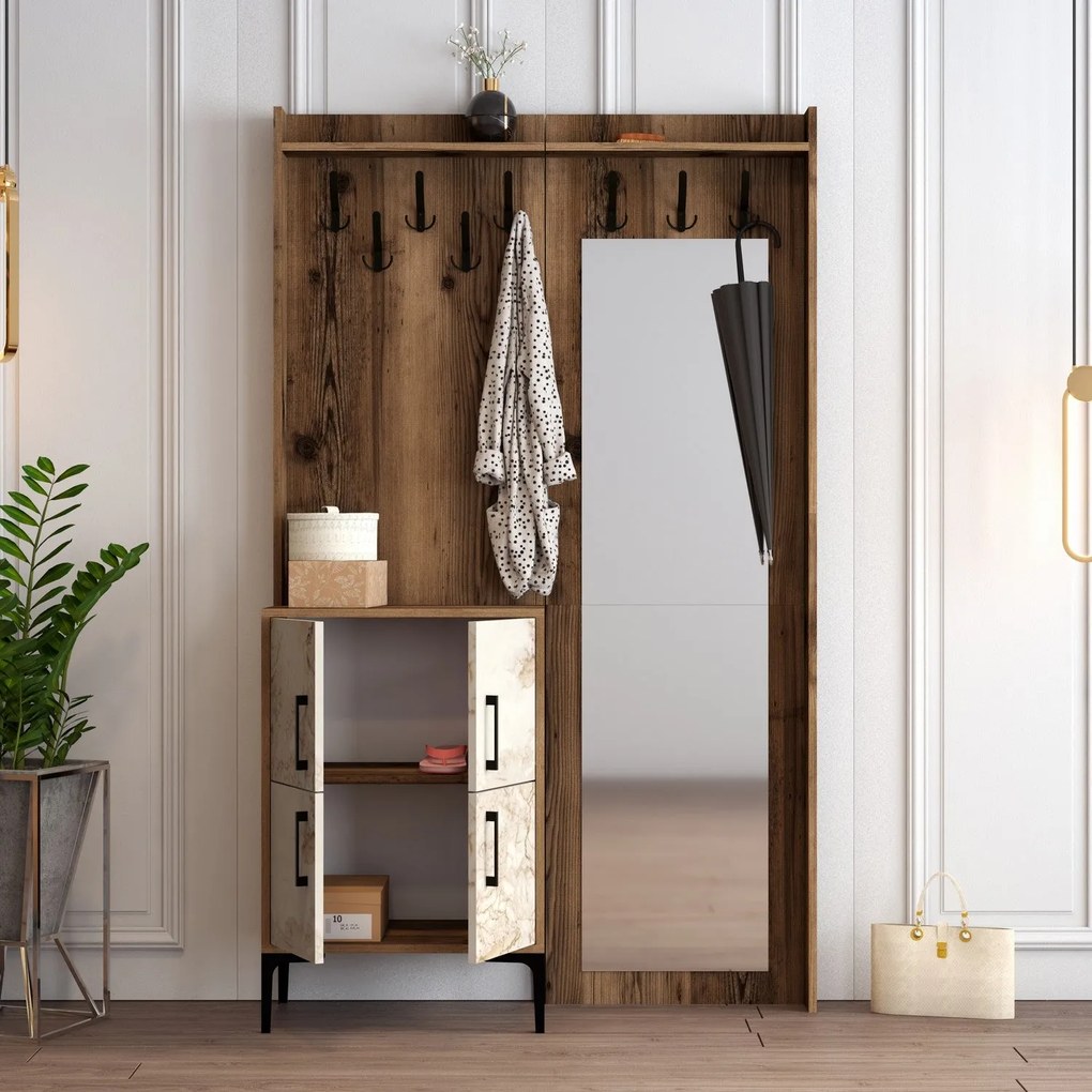 Előszobafal Berlin BC - Walnut, White Marble