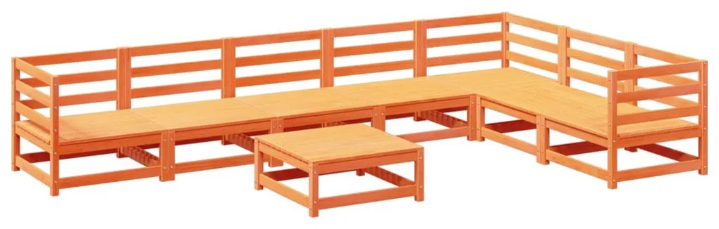 8 részes viaszbarna tömör fenyőfa kerti kanapészett