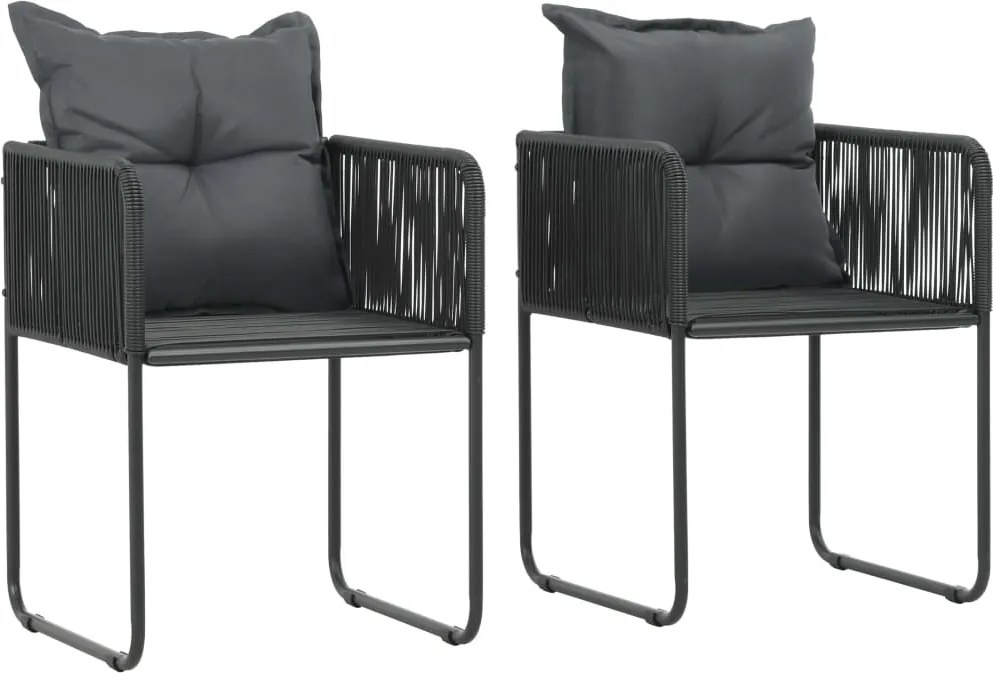 vidaXL 2 db fekete polyrattan kültéri szék párnával