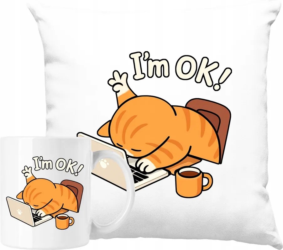 Bögre szett Macska a laptopnál irodai humor Ajándék ötlet