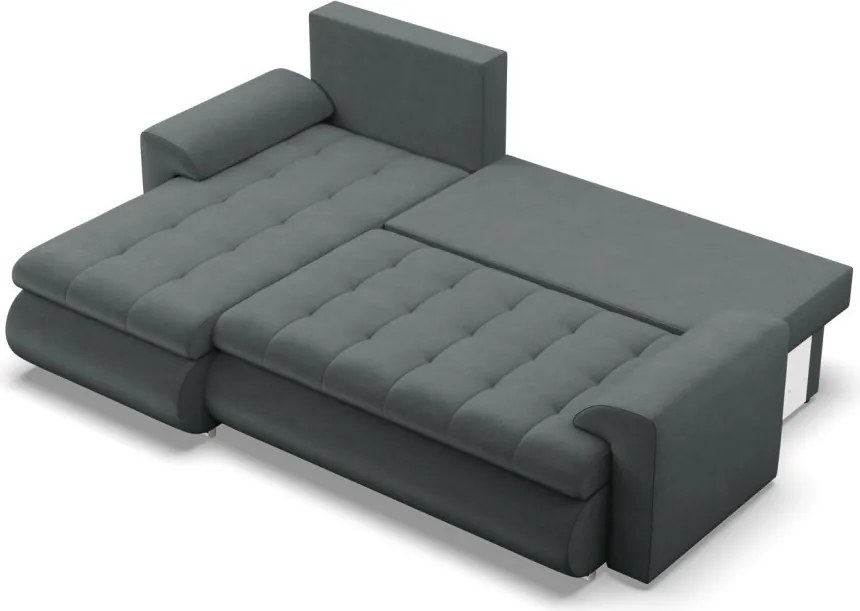 Tokio sarokkanapé, 2 ágyneműtartóval, bársony, baloldali, szürke