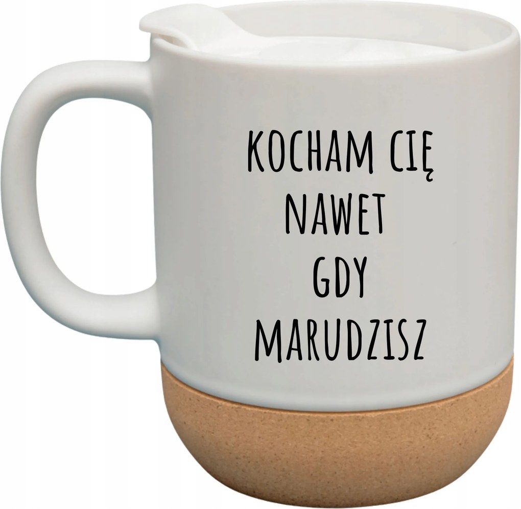 Fehér Bögre Fedéllel És Parafa Aljjal Ajándék Szeretlek